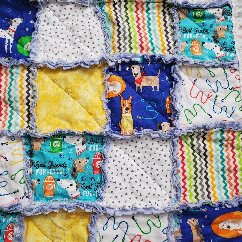 New Homade Baby Boy Puppy Rag Quilt